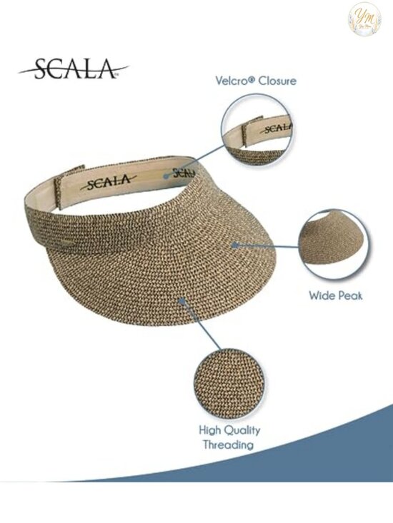 Womens Paper Braid Sun Visor Wide Brim Adjustable Velcro Hat Seaside main image 4